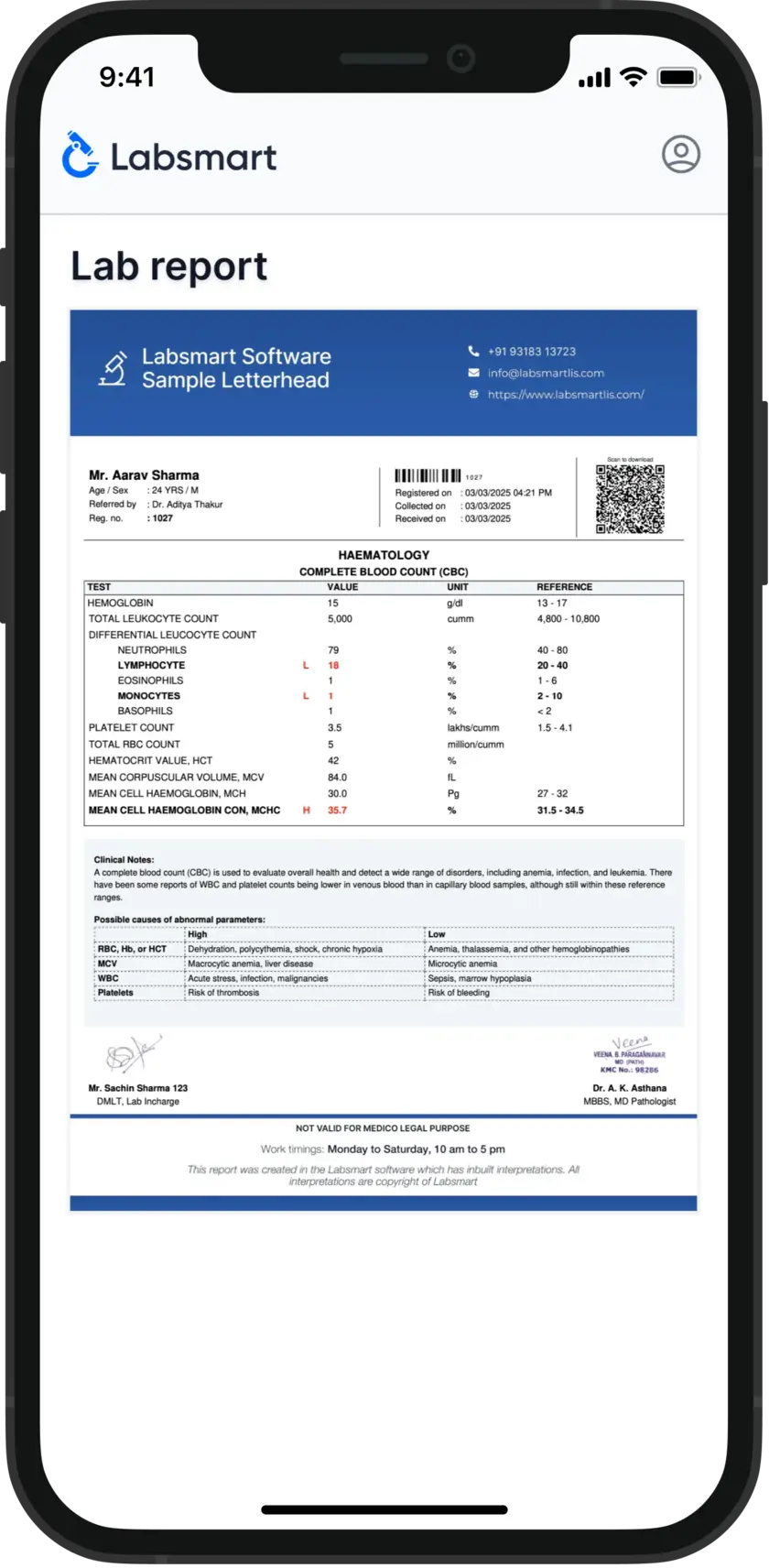 pathology lab software report format