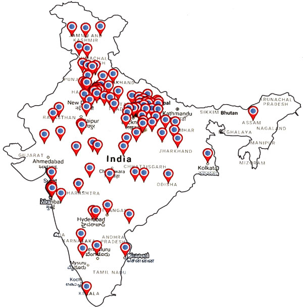 clients in various location of india, map image