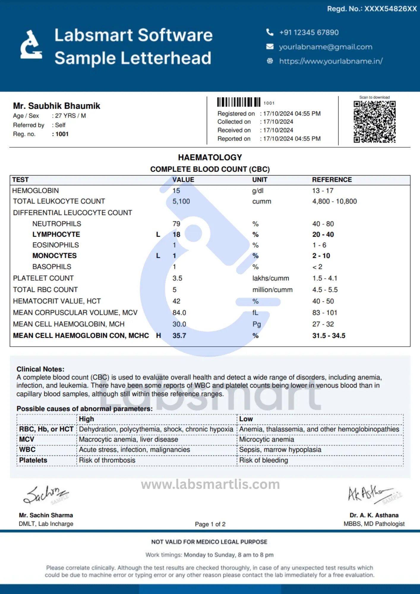 pathology lab software report format